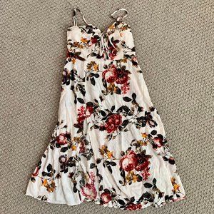 Floral Side Slit Midi Dress, White